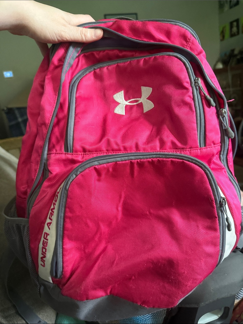 Under Armour Hot Pink and Gray Logo Backpack